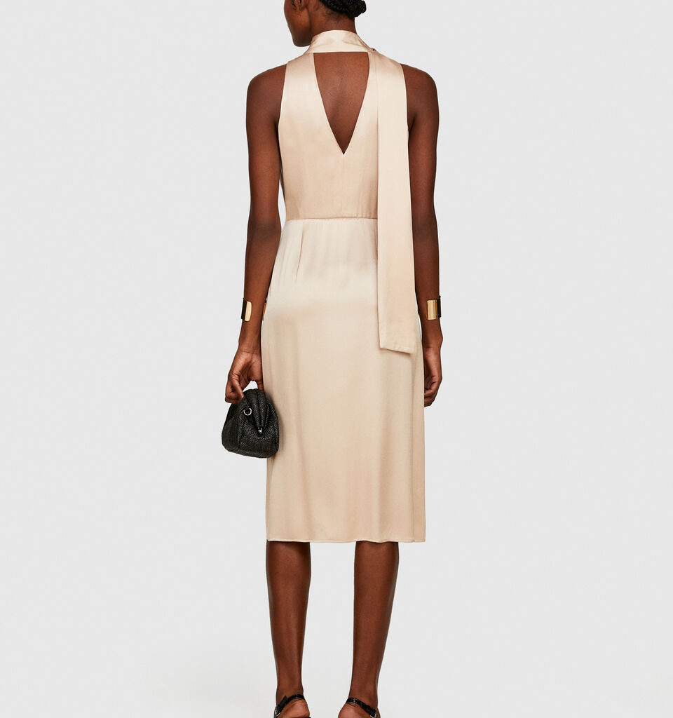 Satin dress with scarf - women's midi dresses - Nude | Sisley image number 3
